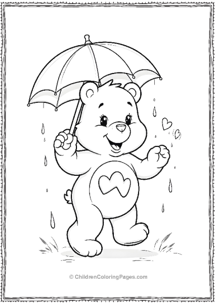 Care Bear With Umbrella And Rain Free PDF Printable