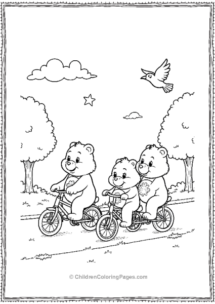 Care Bears Riding Bikes Coloring Page Free PDF Printable