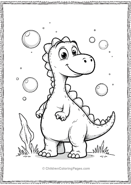 Cartoon Giganotosaurus Blowing Bubbles Surrounded By Free PDF Printable