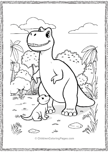 Cartoon Giganotosaurus Playing With A Puppy Free PDF Printable