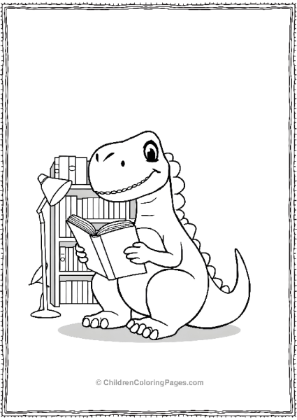 Cartoon Giganotosaurus Reading A Book With Minima Free PDF Printable