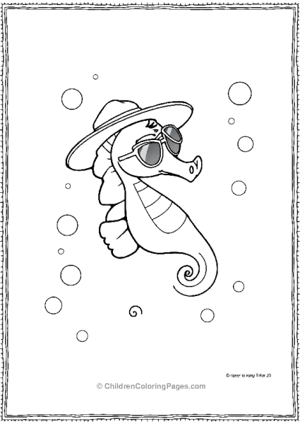 Cartoon Seahorse Wearing Sunglasses And A Sun Hat Free PDF Printable