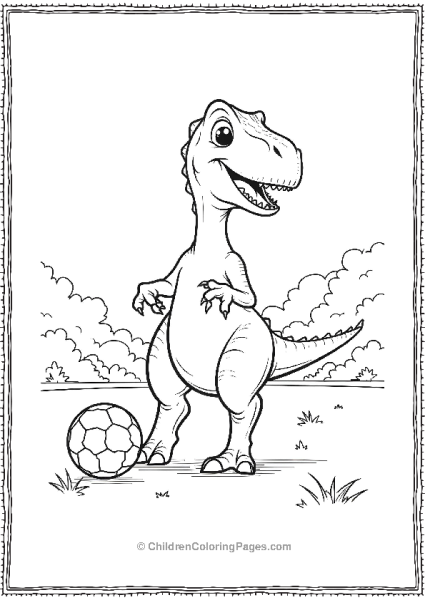 Cartoon Velociraptor Playing Soccer On A Field Free PDF Printable