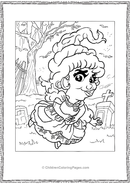 Cartoonish Mary Sanderson In A Cemetery At Night Free PDF Printable