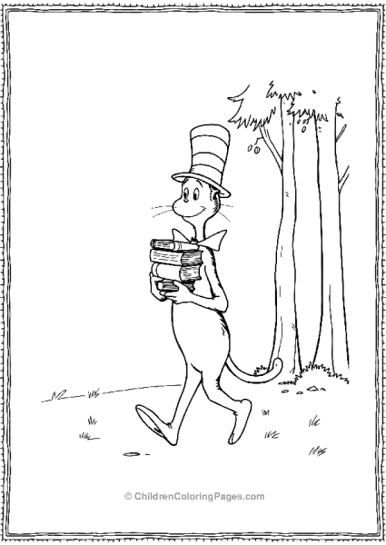 Cat In The Hat Carrying A Stack Of Books Free PDF Printable