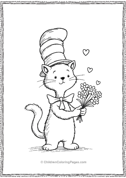 Cat In The Hat Holding A Bouqet Free PDF Printable