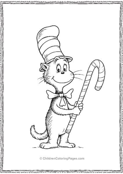 Cat In The Hat Holding A Giant Candy Cane Free PDF Printable