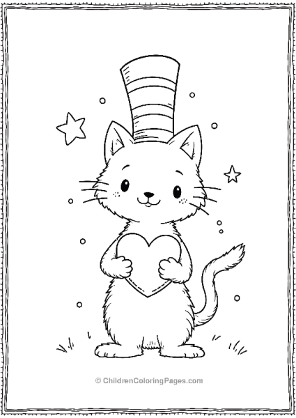 Cat In The Hat Holding A Heart Free PDF Printable