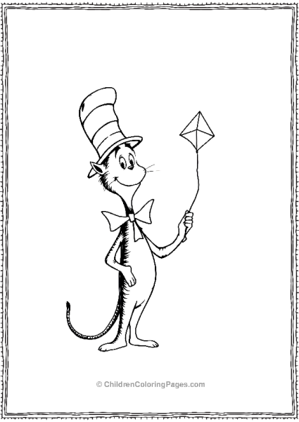 Cat In The Hat Holding A Small Kite Free PDF Printable