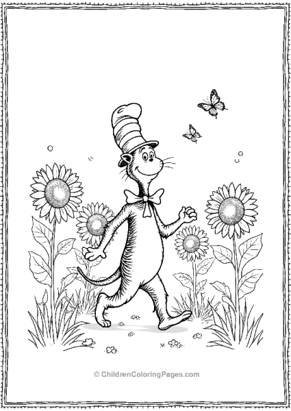 Cat In The Hat In A Sunflower Field Free PDF Printable