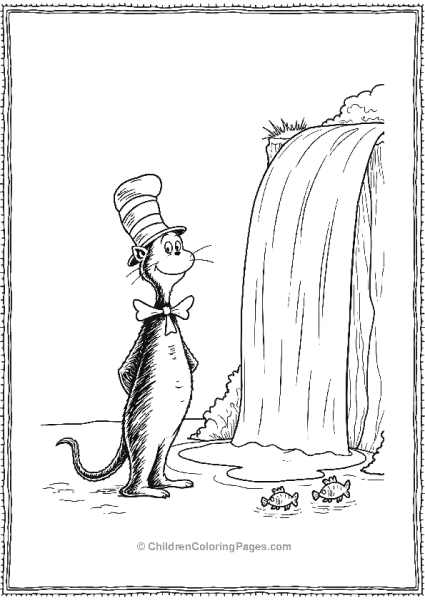 Cat In The Hat In Front Of A Waterfall Free PDF Printable