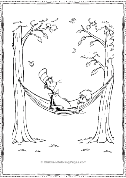 Cat In The Hat Lying On A Hammock Free PDF Printable