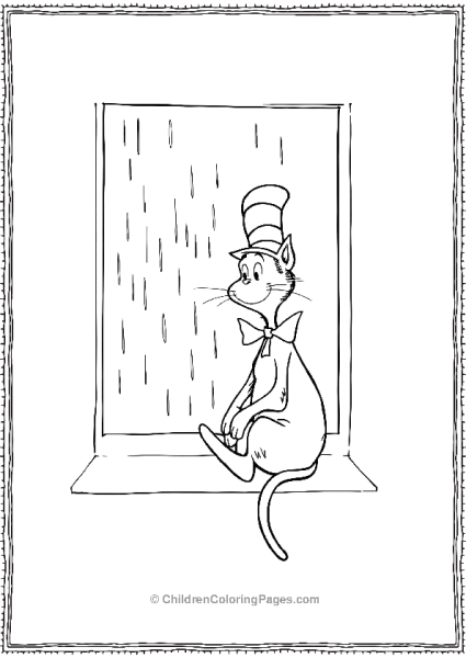 Cat In The Hat On A Window Sill Enjoying Rain Free PDF Printable