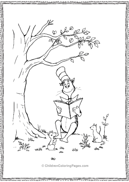 Cat In The Hat Reading Under A Tree Free PDF Printable