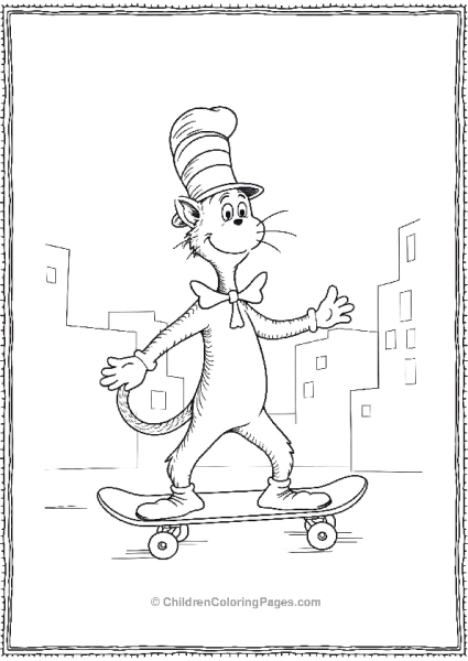 Cat In The Hat Riding A Skateboard Free PDF Printable