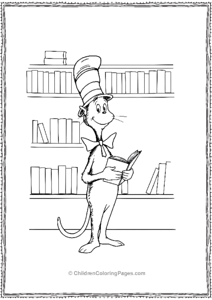 Cat In The Hat Standing In Front Of A Bookshelf Free PDF Printable