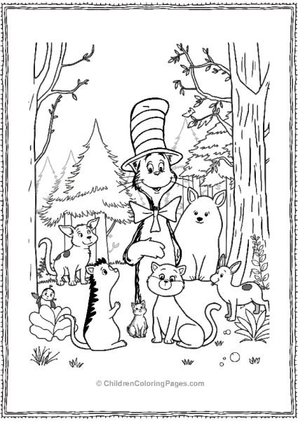 Cat In The Hat Surrounded By Animals Free PDF Printable