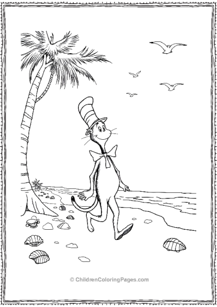 Cat In The Hat Walking Along A Beach Free PDF Printable