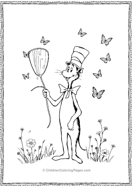 Cat In The Hat With A Butterfly Net Free PDF Printable