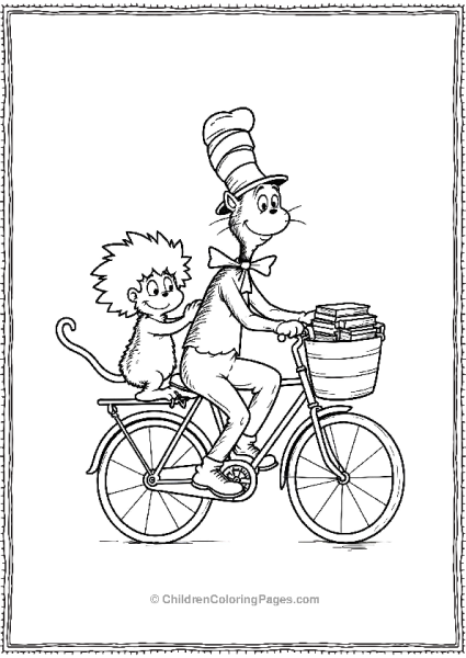 Cat In The Hat With Thing One On A Bicycle Free PDF Printable