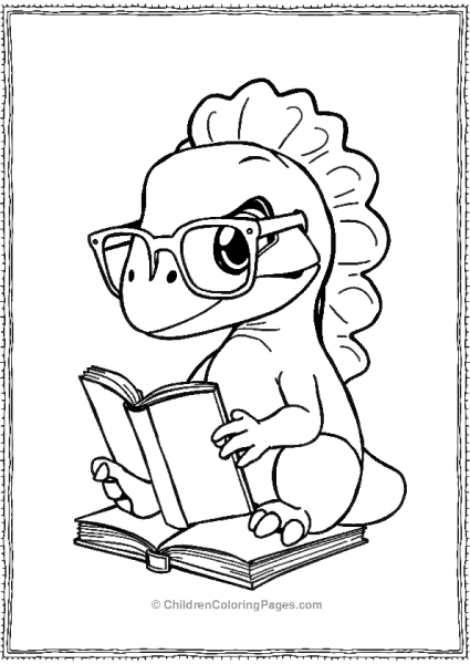 Chibi Dilophosaurus Wearing Glasses And Reading Free PDF Printable