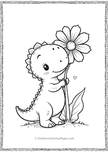 Chibi Giganotosaurus Hugging A Giant Flower Free PDF Printable