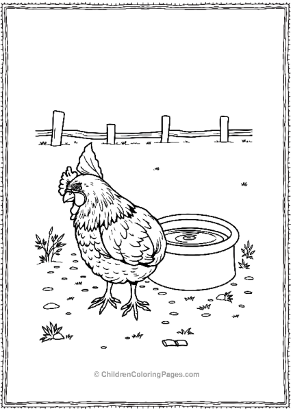 Chicken Pecking Near Water Trough Free PDF Printable