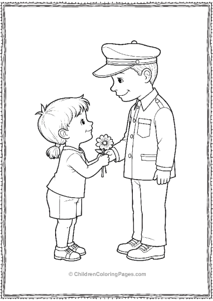 Child Giving Flower To A Smiling Veteran Free PDF Printable