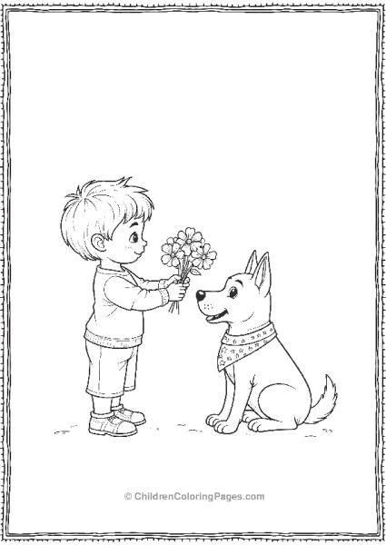 Child Giving Flowers To Veteran Dog Free PDF Printable