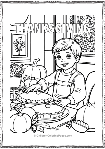 Child-Smiling-While-Helping-To-Serve-Pie-At-A-Thanksgiving Free PDF Printable