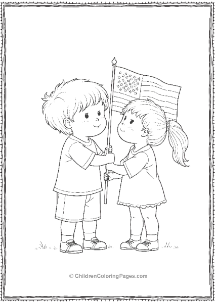 Children Coloring American Flag Free PDF Printable