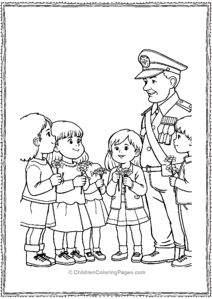 Children Giving Flowers To Veterans Free PDF Printable