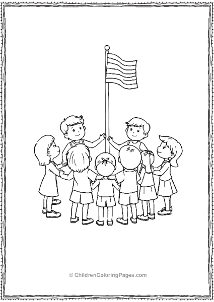 Children Holding Hands Around A Flag Pole For Veterans Day Flag Ceremony Free PDF Printable