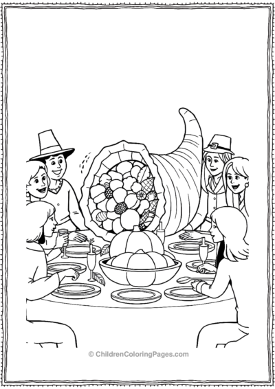 Cornucopia-At-A-Large-Family-Gathering-For-Thanksgiving Free PDF Printable