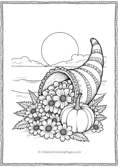 Cornucopia-At-Sunset-And-Filled-With-Pumpkins Free PDF Printable