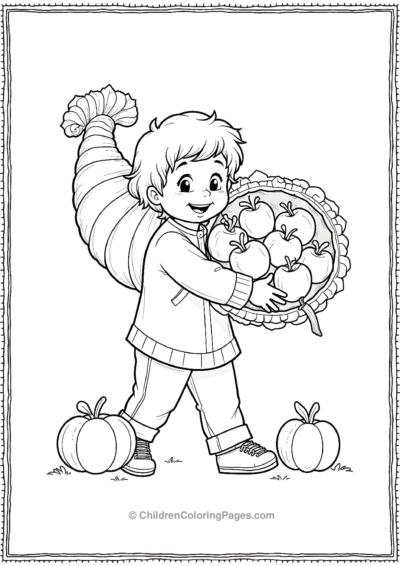 Cornucopia-Carried-By-A-Child-And-Filled-With-Pumpkins Free PDF Printable