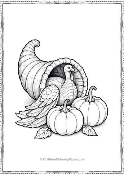 Cornucopia-Featuring-A-Turkey-And-Pumpkins Free PDF Printable