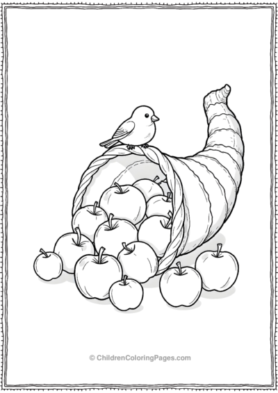 Cornucopia-Filled-With-Apples-And-A-Bird-Perched-On-It Free PDF Printable