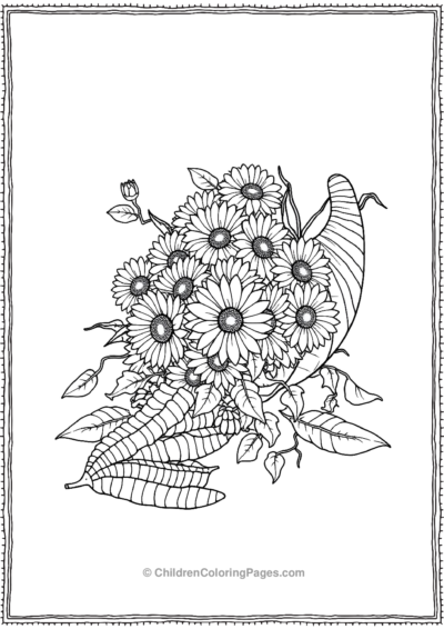 Cornucopia-Filled-With-Chrysanthemums-And-Corn Free PDF Printable