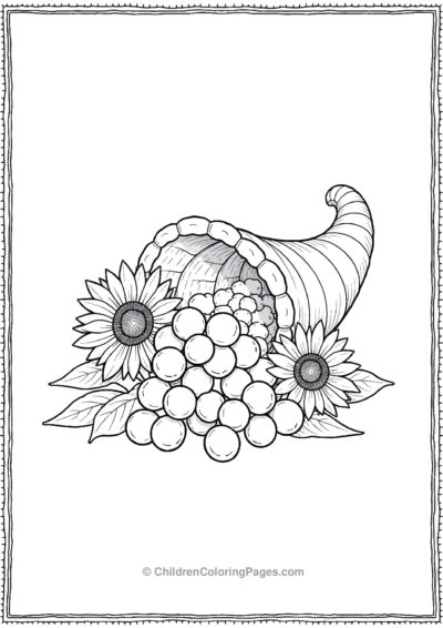 Cornucopia-Filled-With-Grapes-And-Sunflowers Free PDF Printable