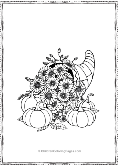 Cornucopia-Overflowing-With-Marigolds-And-Pumpkins Free PDF Printable