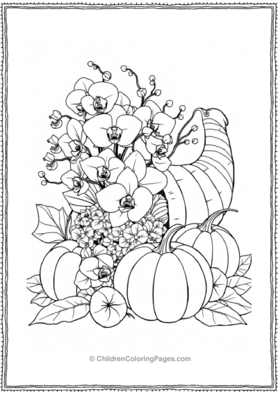 Cornucopia-Overflowing-With-Orchids-And-Pumpkins Free PDF Printable