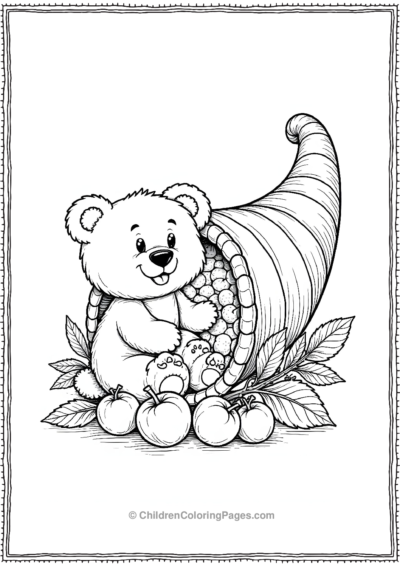 Cornucopia-With-A-Bear-Cub-And-Fruits Free PDF Printable