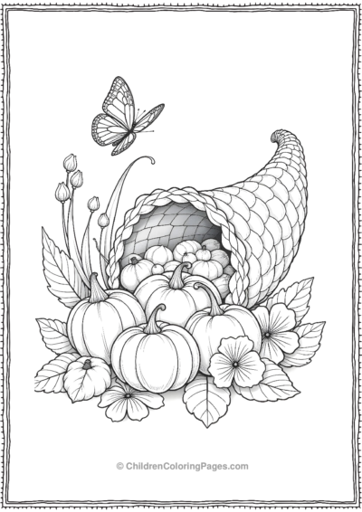 Cornucopia-With-A-Butterfly-And-Fall-Vegetables Free PDF Printable