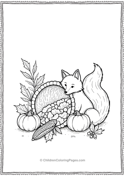 Cornucopia-With-A-Fox-And-Autumn-Foliage Free PDF Printable