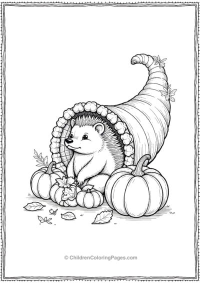 Cornucopia-With-A-Hedgehog-And-Small-Pumpkins Free PDF Printable