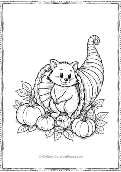 Cornucopia-With-A-Racoon-And-Leaves Free PDF Printable