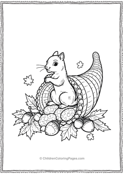 Cornucopia-With-A-Squirrel-And-Acorns Free PDF Printable