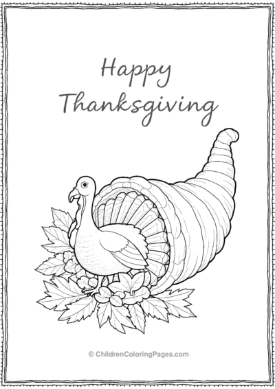 Cornucopia-With-Autumn-Leaves-And-A-Turkey Free PDF Printable