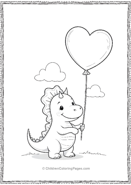 Cute Dilophosaurus Holding A Heart Shaped Balloon Free PDF Printable